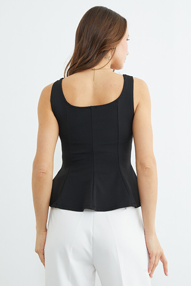 Kalın Askılı Peplum Bluz - 8