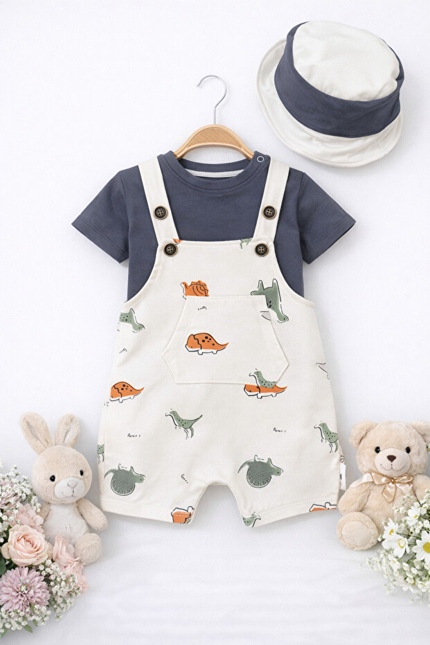 Baby Boy Salopet Set with Safari Hat
