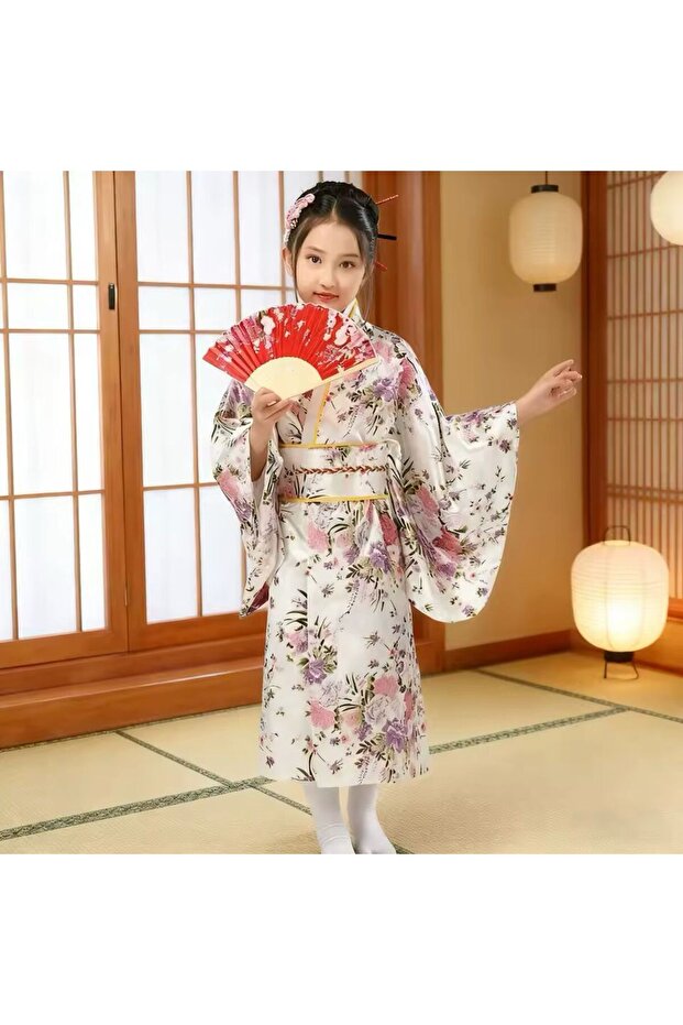 Children's White Floral Kimono