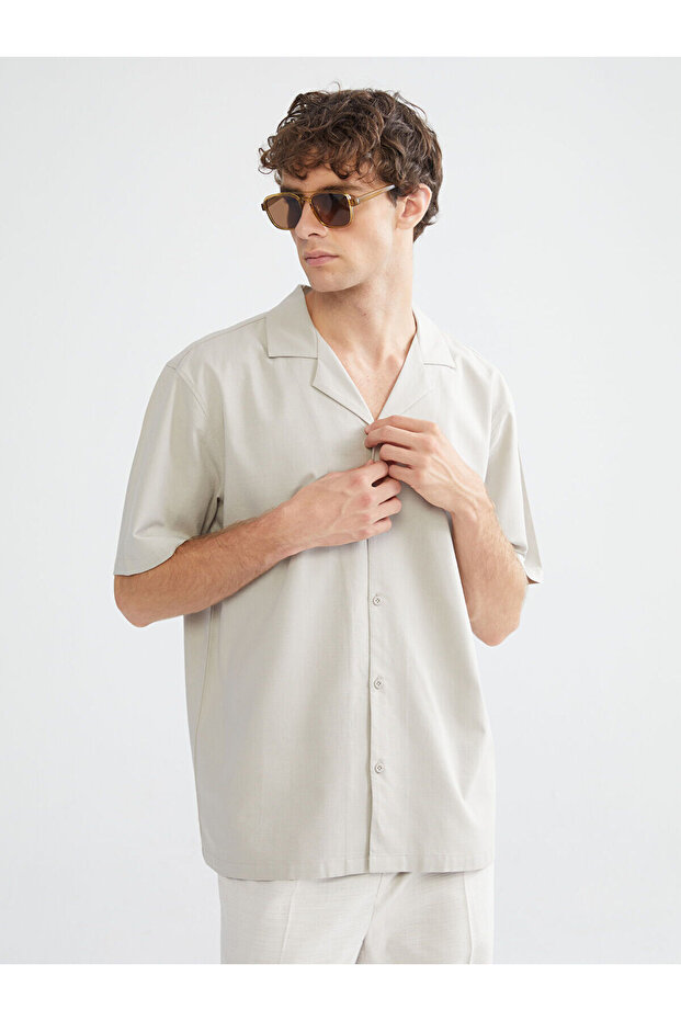 Giyçık Store Den Beige Regular Fit Resort Collar Short Sleeve Men's Shirt