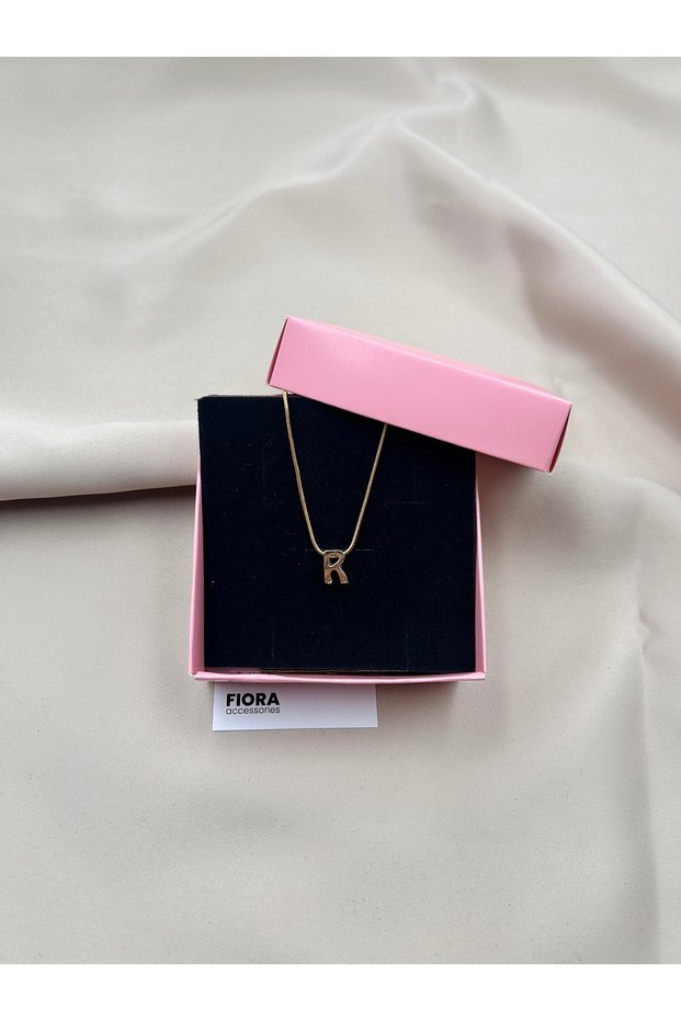 Letter R Special Boxed Three-Dimensional Bumble Steel Balloon Letter Gold Color Necklace All Alphabet