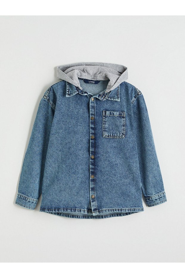 Indigo hooded boy jean shirt from gulis clothing