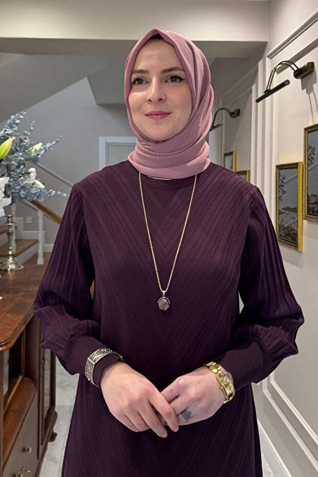 Yağmur Triko Elbise Mürdüm - 2