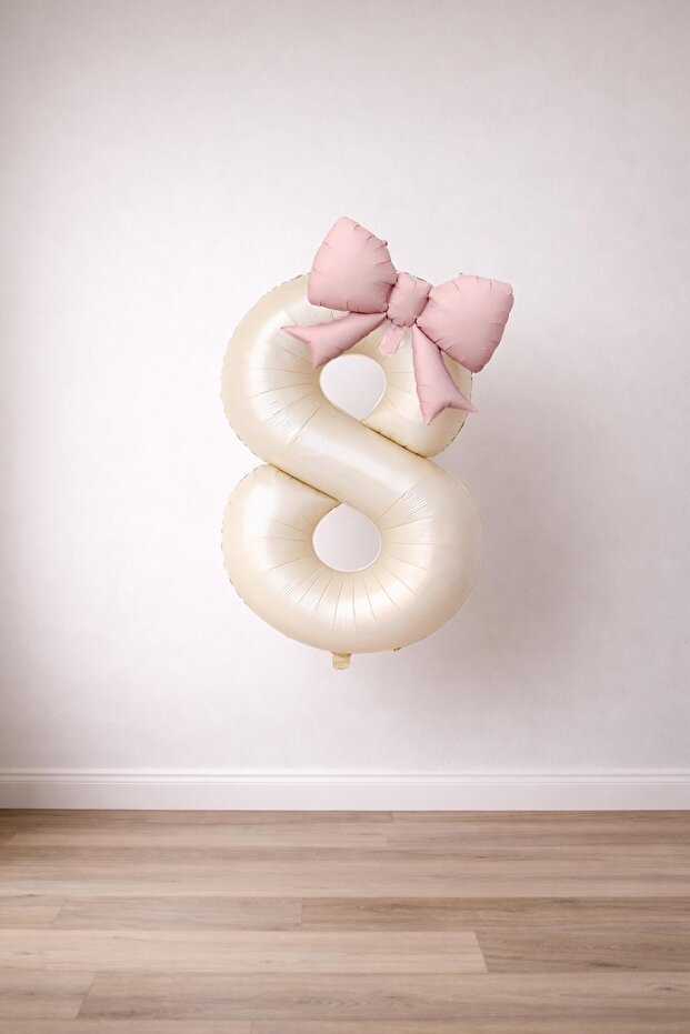 Pink Bow & Cream 8 Number Foil Balloon Set