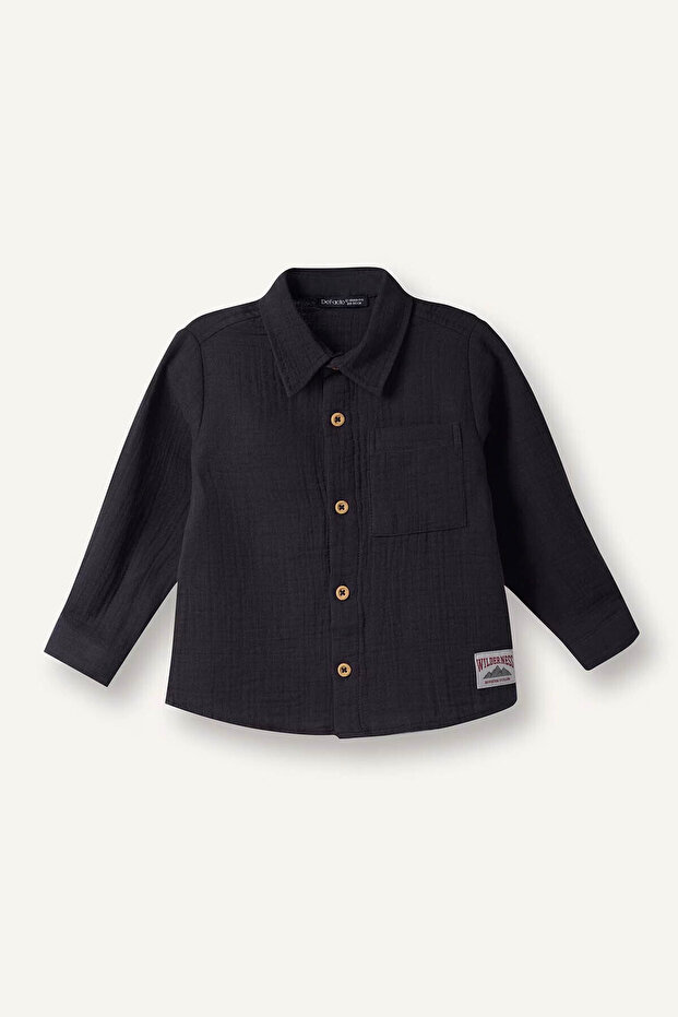 100% Cotton Polo Collar Muslin Long Sleeve Shirt for Baby Boy G7096A526Sp
