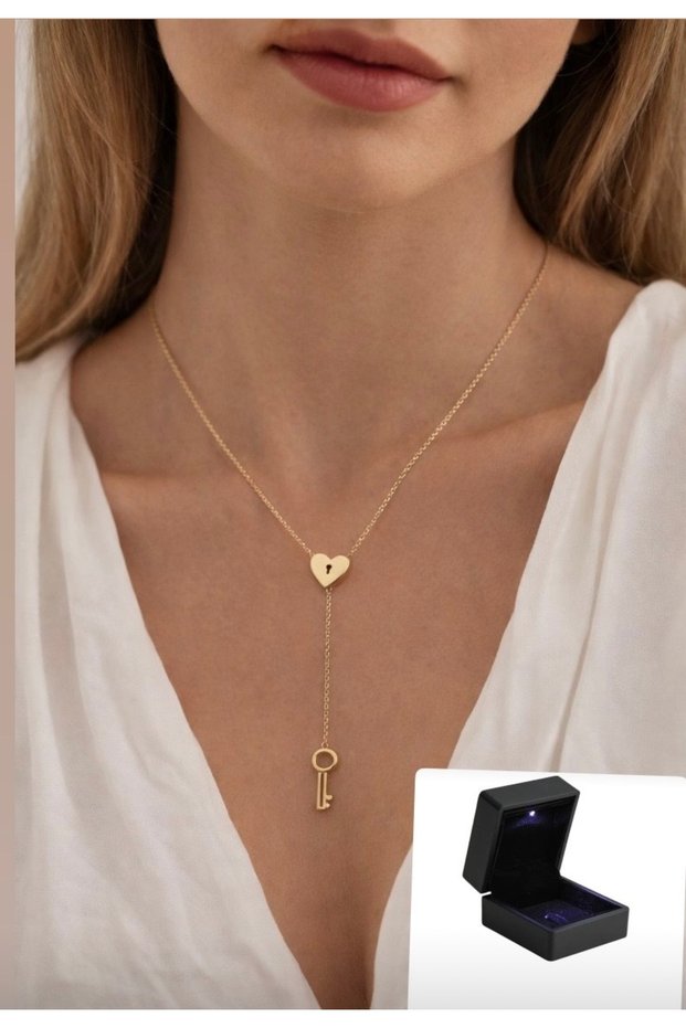 Brand Equivalent Heart Key Pendant Valentine's Day Necklace (Key to My Heart Is Yours) with Lighted Box