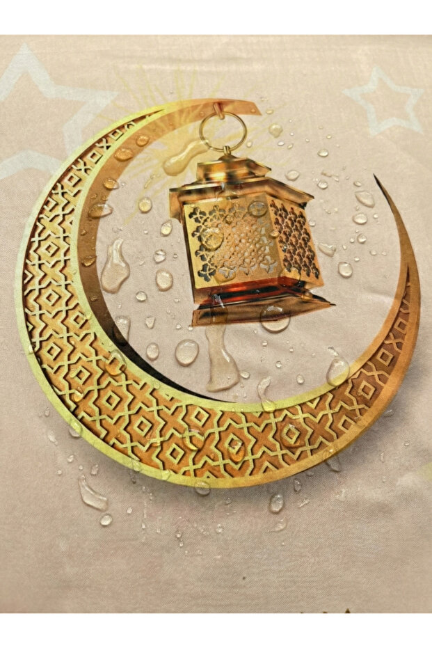 مفرش طاولة رمضان مقاوم للسوائل - مفرش طاولة منقوش مقاوم للبقع وقابل للمسح والغسل - 4