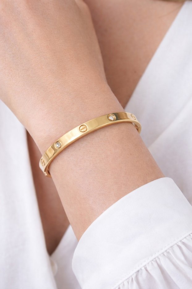 316L Steel Gold Color Zircon Stone 65 mm Handcuff Bracelet