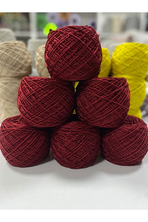 Summer Hand Knitting Yarn Viscose Acrylic Color Burgundy Visual Net 600Gr