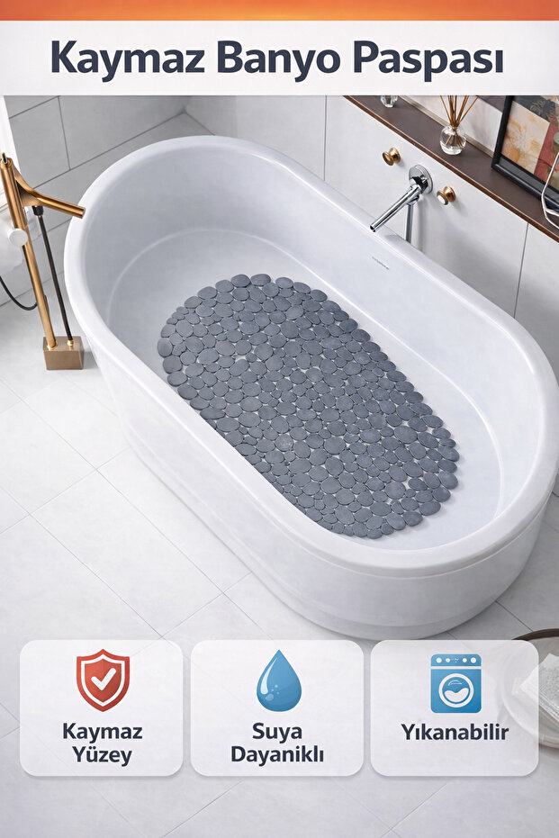 Non-Slip Stone Patterned Shower Mat with Suction Cups