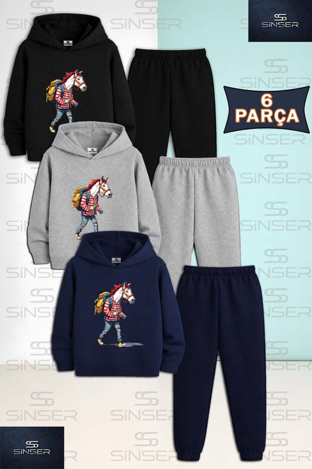 Children's Unisex Horse Man Backpack 3-Piece Hooded Tracksuit Set