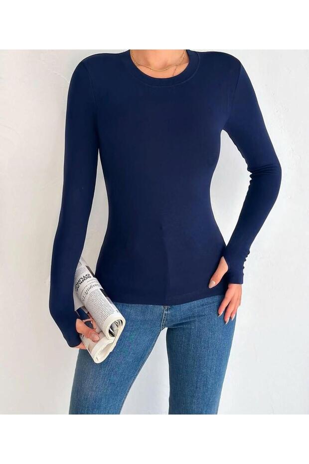 Women's Circular Neck Modal Cotton Finger-Through Body Blouse