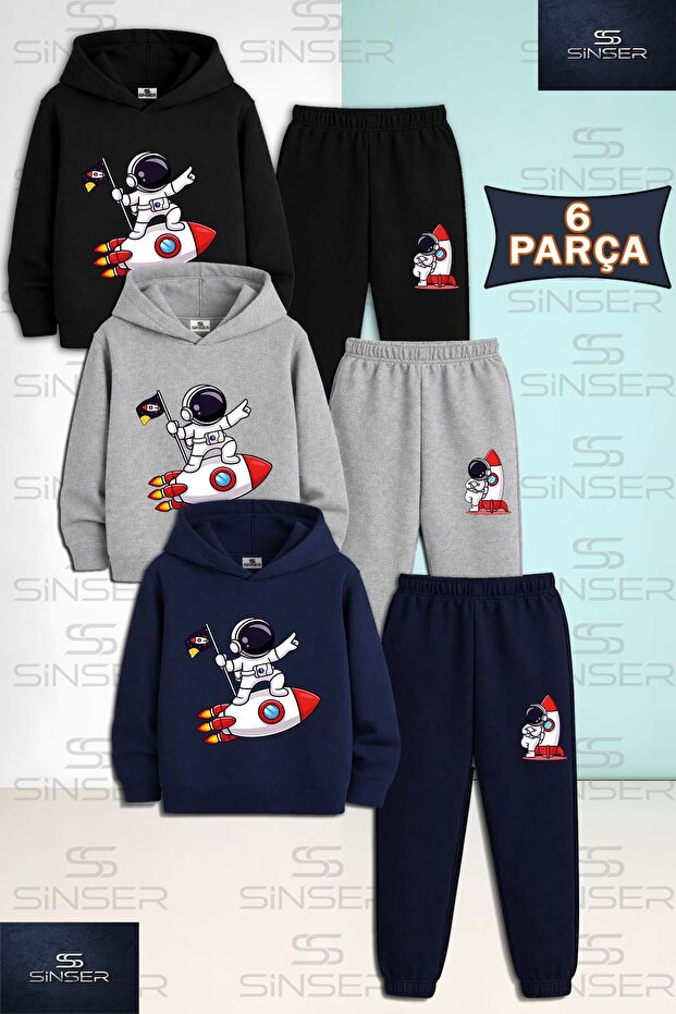 Children's Unisex Astronaut Shuttle Flag in Hand 3-Piece Hooded Tracksuit Set
