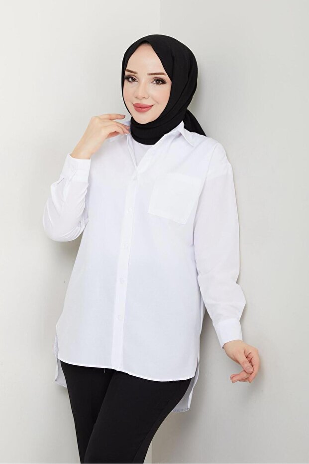 beyaz tek cepli gömlek - 3