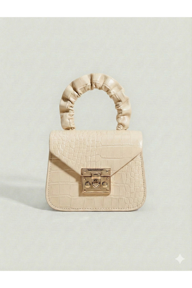 - حقيبة جلدية صغيرة بنمط جلد التمساح مع مقبض قابل للشد - 1