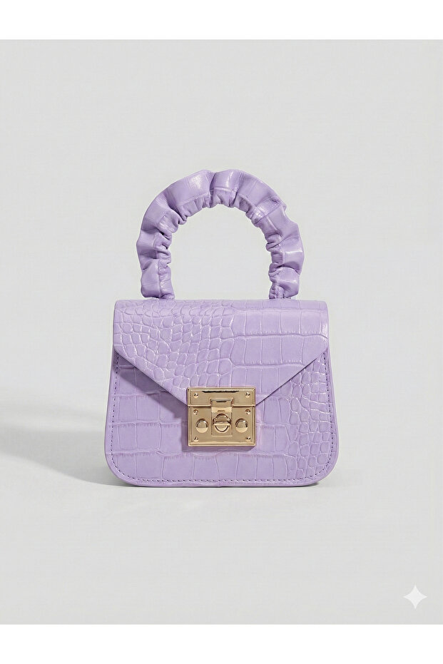 - حقيبة جلدية صغيرة بنمط جلد التمساح مع مقبض قابل للشد - 2