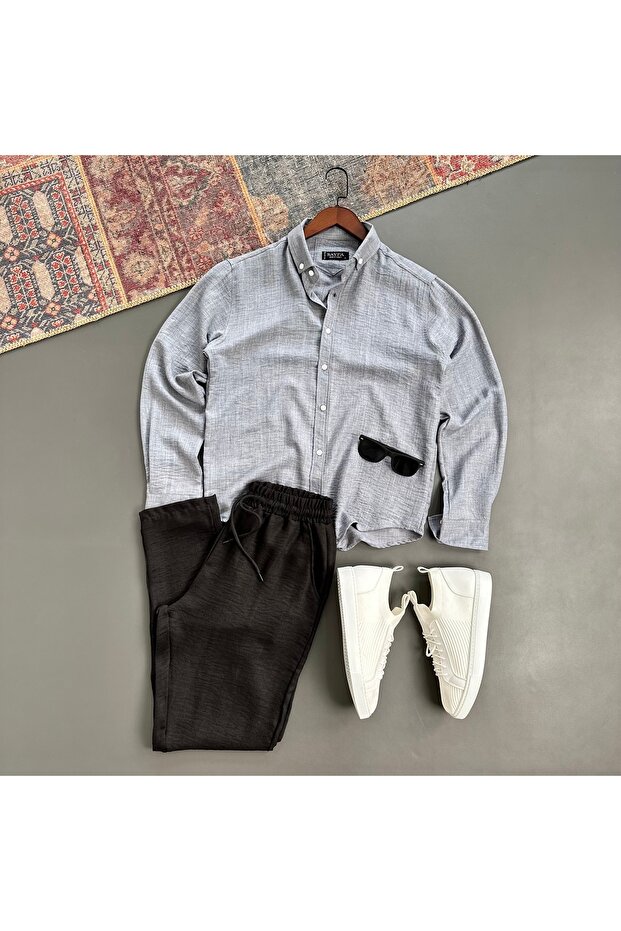 Men's Crinkled Linen Shirt and Pants Set