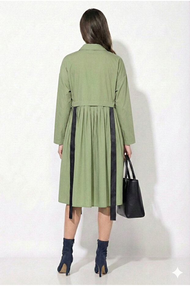 Tasarım Şerit Detaylı Gömlek Elbise - 2