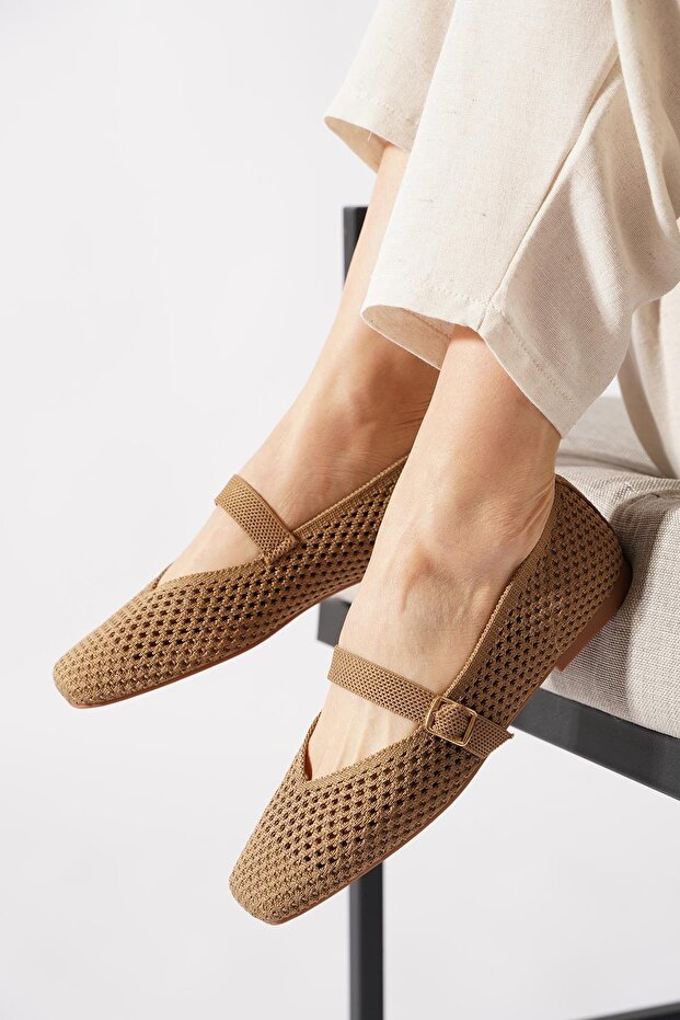 Senferte knitted women's ballet flats with mink scarf