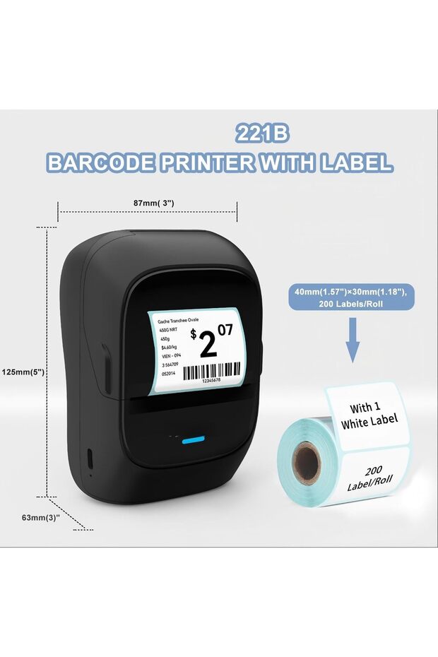 طابعة ملصقات حرارية محمولة من كاستويف، طابعة باركود بلوتوث 221B، طابعة ملصقات لاسلكية بحجم 2 بوصة - 7