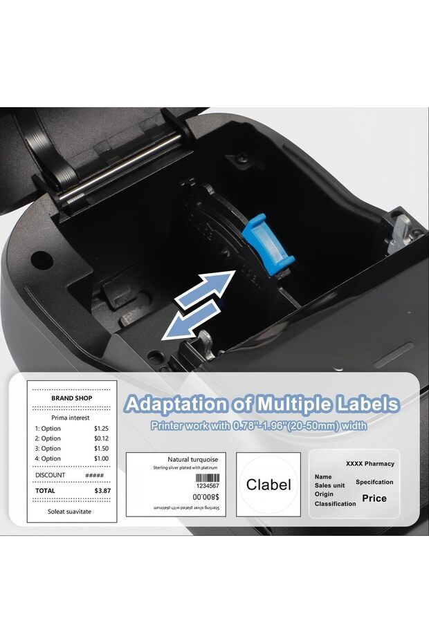 طابعة ملصقات حرارية محمولة من كاستويف، طابعة باركود بلوتوث 221B، طابعة ملصقات لاسلكية بحجم 2 بوصة - 3