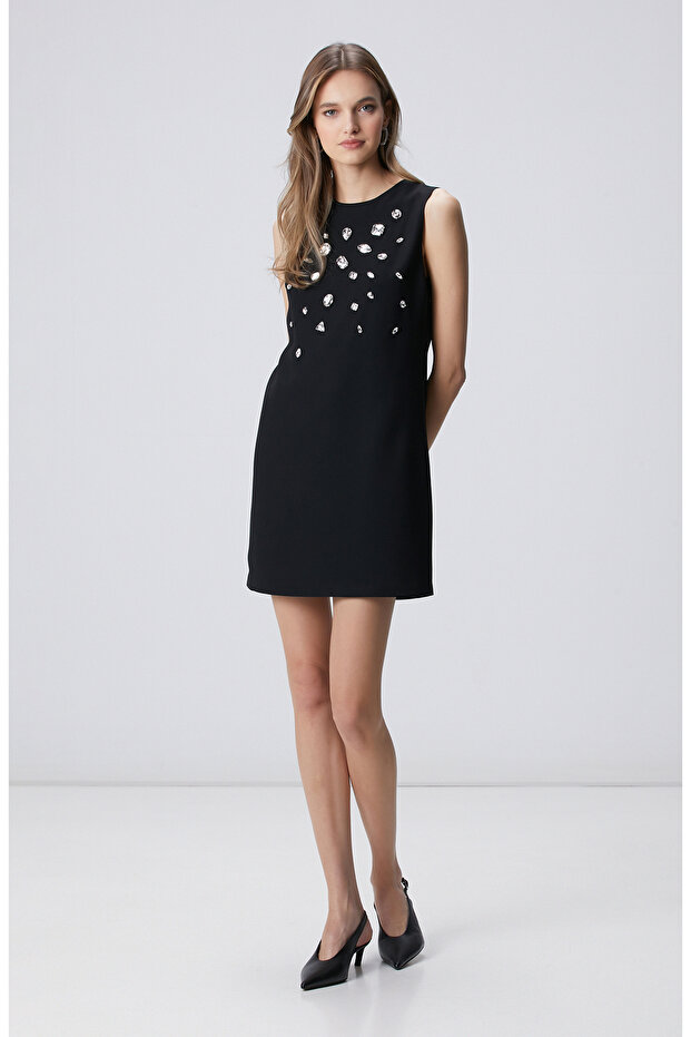 Siyah Taşlı Abiye Elbise - 4