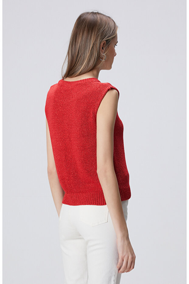 Kırmızı Kolsuz Triko - 5