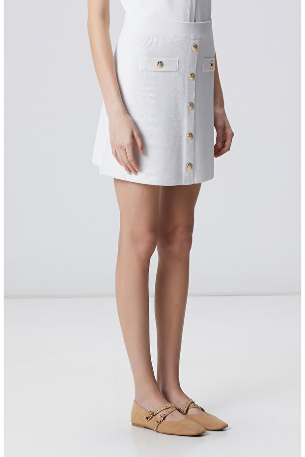 Kırık Beyaz Mini Triko Etek - 6