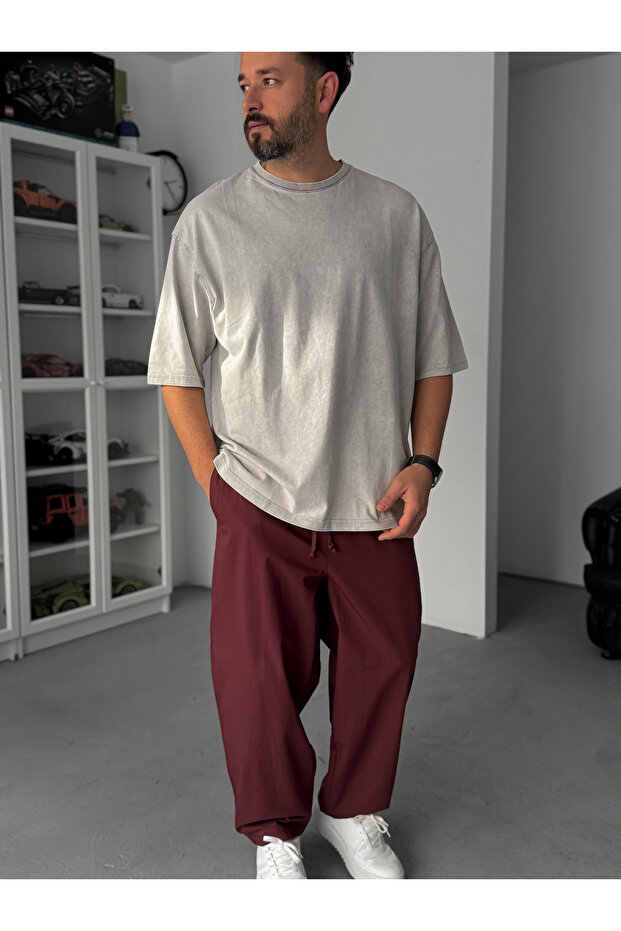 Gri Basic Yıkamalı Oversize T-Shirt JJ-295 - 4