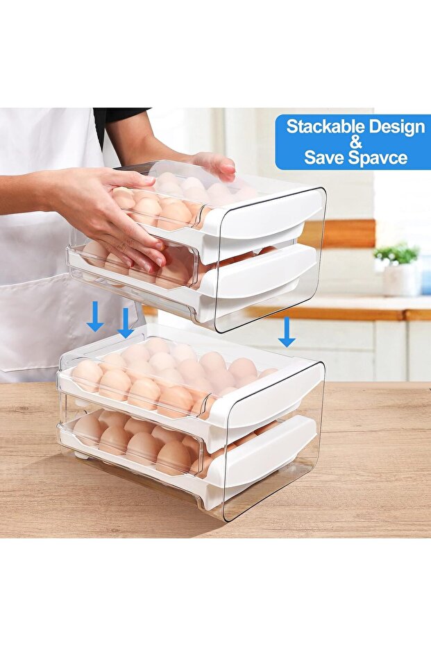 حامل بيض إكسفور للثلاجة، سعة 40 بيضة، حاوية تخزين بيض شفافة قابلة للتكديس - 5
