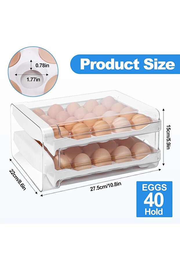حامل بيض إكسفور للثلاجة، سعة 40 بيضة، حاوية تخزين بيض شفافة قابلة للتكديس - 7