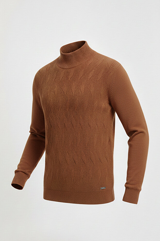 Men's Half Turtleneck Patterned Sweater - 4