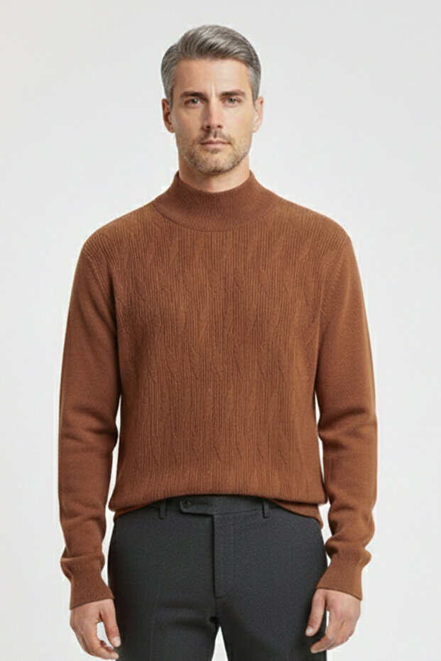 Men's Half Turtleneck Patterned Sweater - 1