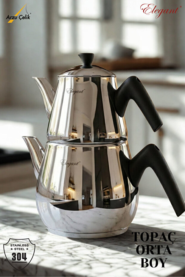 Topaç Medium Size Bakelite Handle Teapot Set-Black