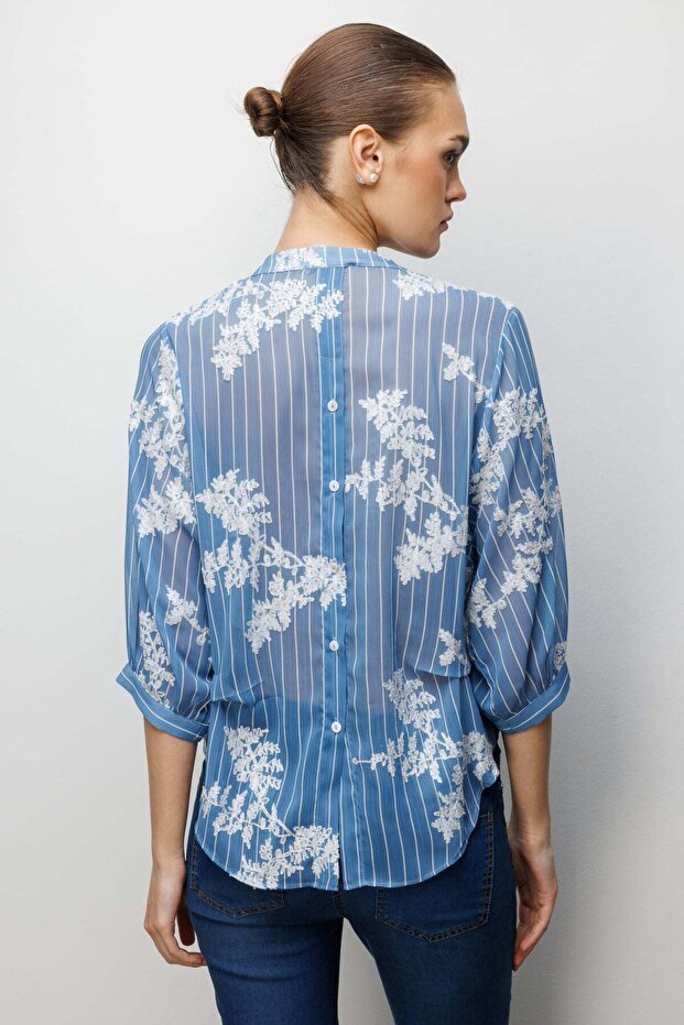 İşlemeli Yarım Kol Bluz - 4