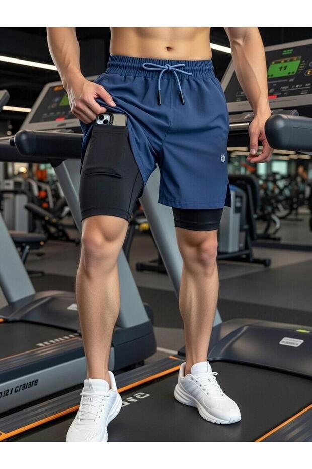 Demente 2 In 1 tayt telefon cep'li havluluk Gym Ve Fitness Astarlı Taytlı Şort