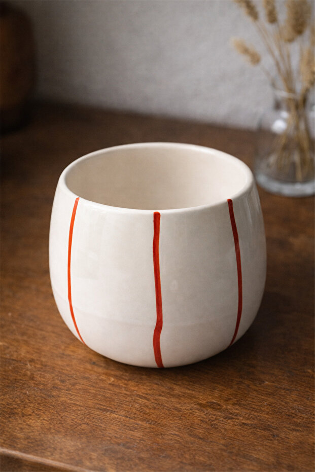 كوب سيراميك مخطط باللون الأحمر - 4