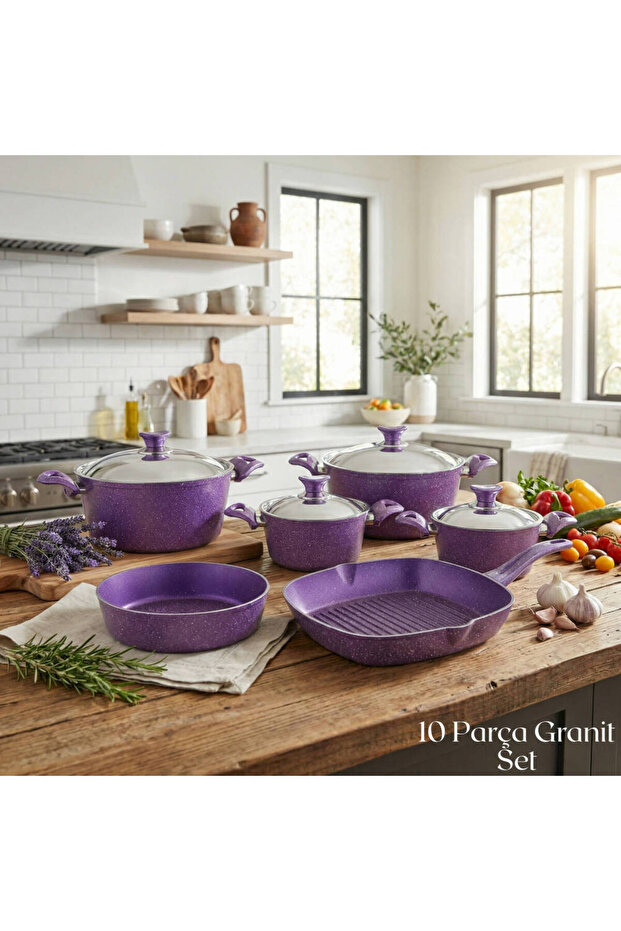 10 Parça Granit Set Çelik Kapak - Violet