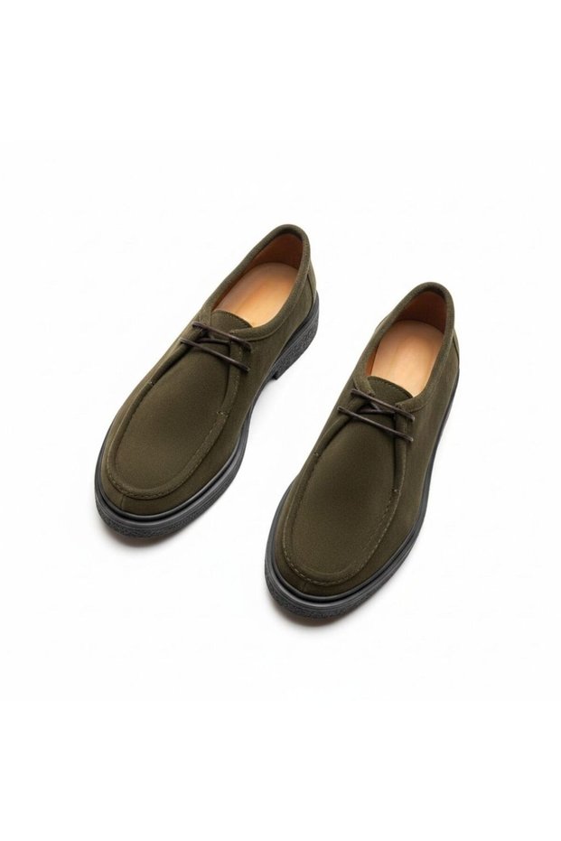 Khaki Suede Genuine Leather Lace-Up Women's Casual Shoes
