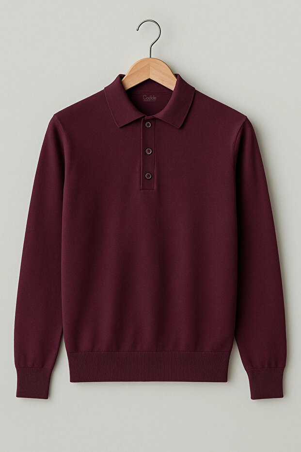 Men's Polo Collar Sweater Claret Red Cd111