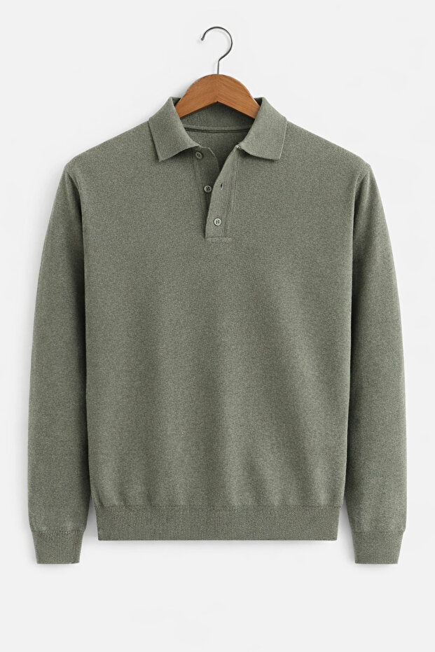 Men's Polo Collar Sweater Green Cd111