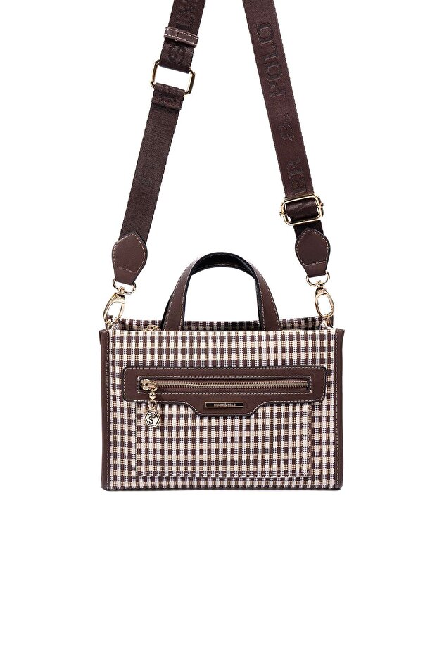 Coffee Yellow - Brown Plaid Line Square Women's Handbag Sp1271