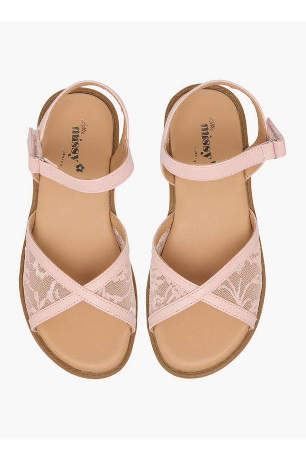 Girls Lace Detail Hook & Loop Sandals