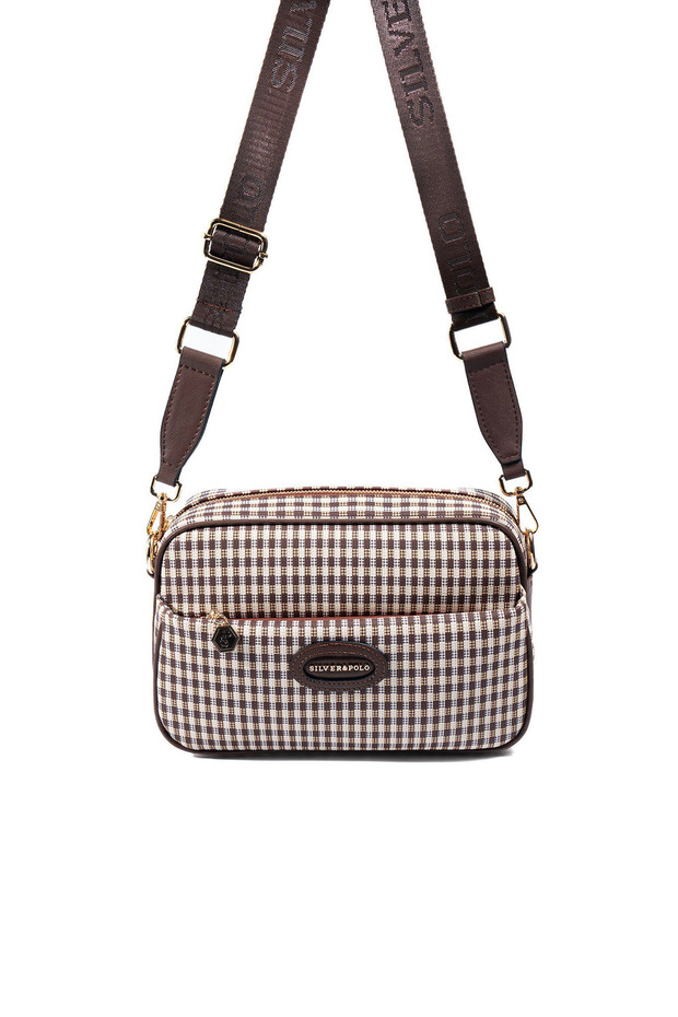 Coffee Yellow - Brown Plaid Line Square Women's Crossbody Bag Sp1267