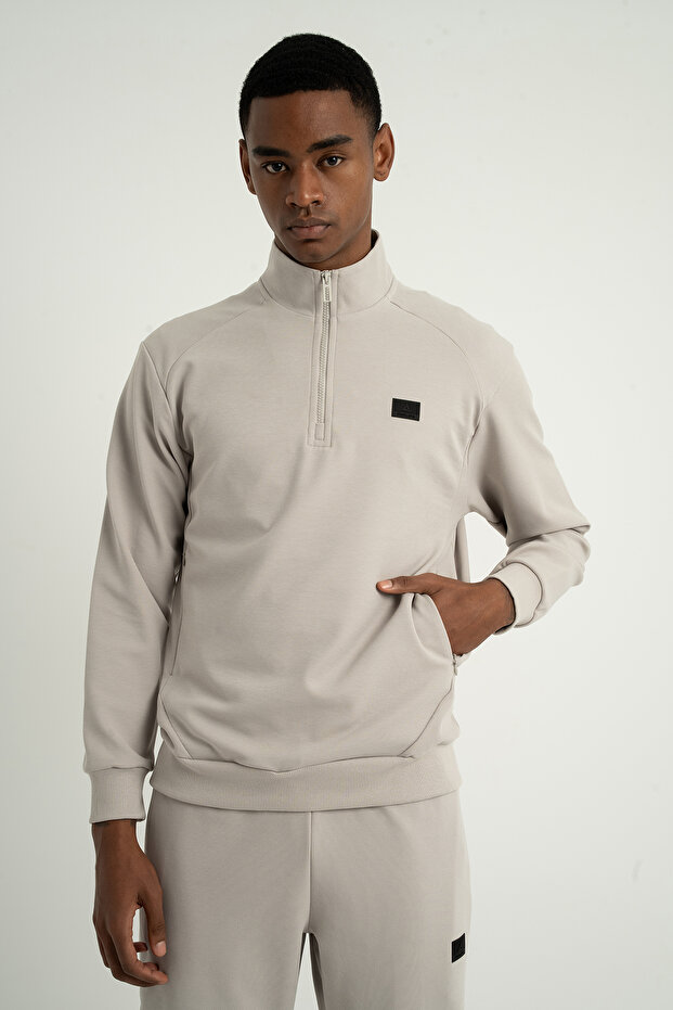 Foursquare Men's Stand Collar Half Zipper Top Stone