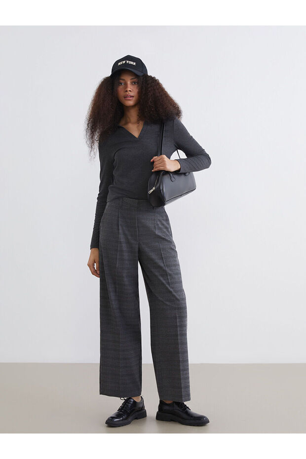 Xside Anthracite Striped Wide Leg Women's Trousers S6L961Z8