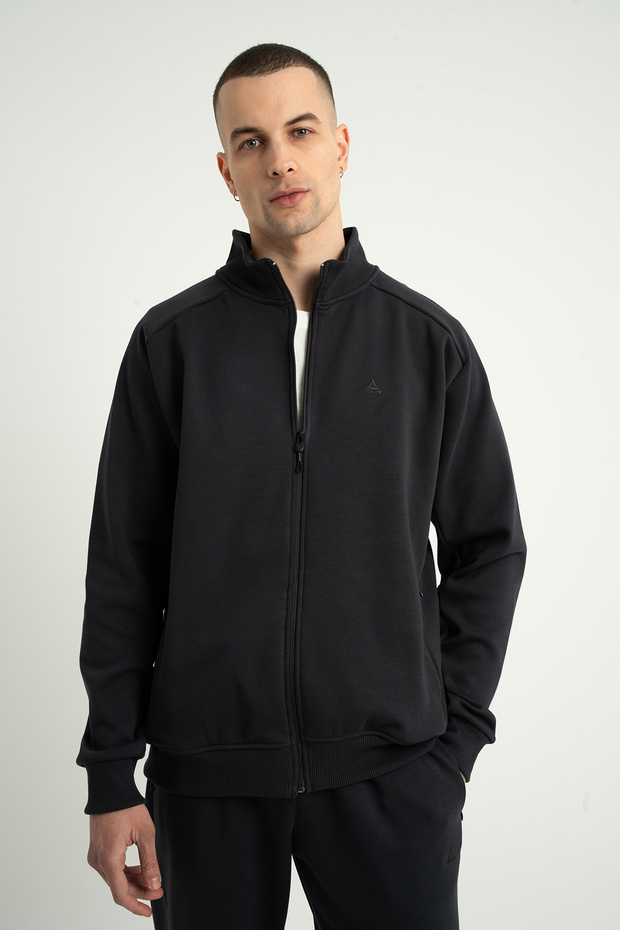 Supply Ms One Men's Full-Length Zippered Lightweight Woolen Stand Collar Jacket Navy Blue