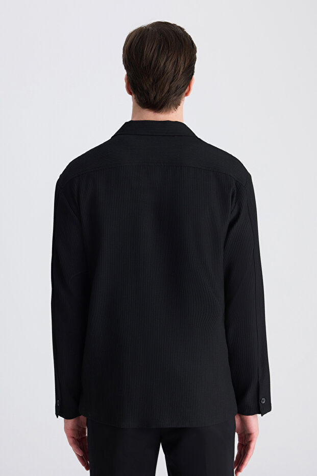 Relaxed Siyah Örme Gömlek Ceket - 3