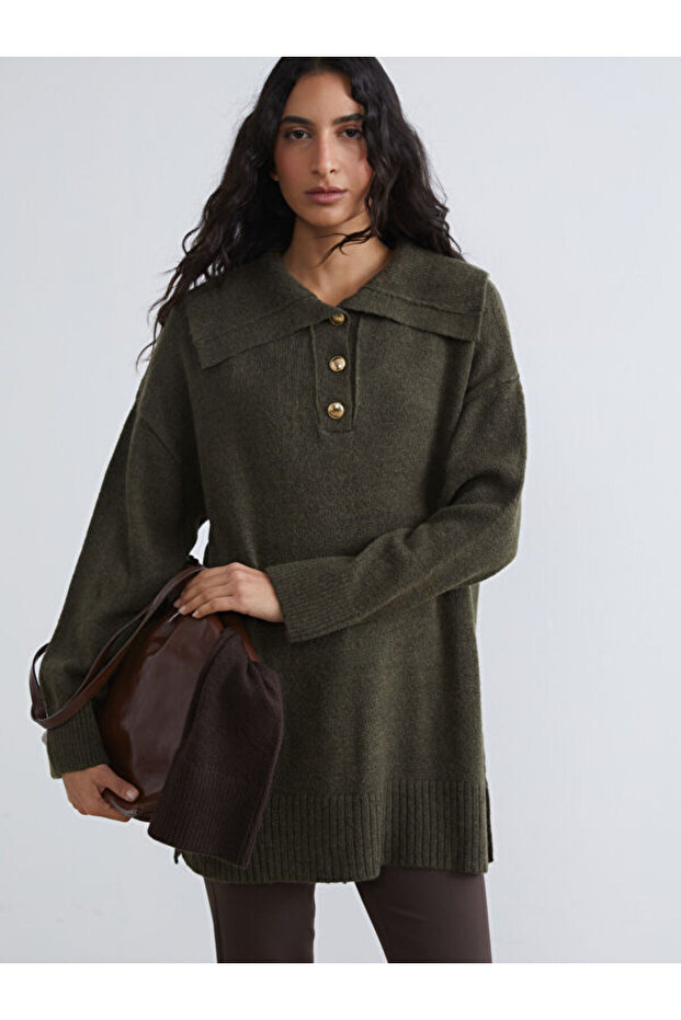 Turn-Down Roba Collar Women's Knitwear Sweater from Uzg Store for Style Enthusiasts