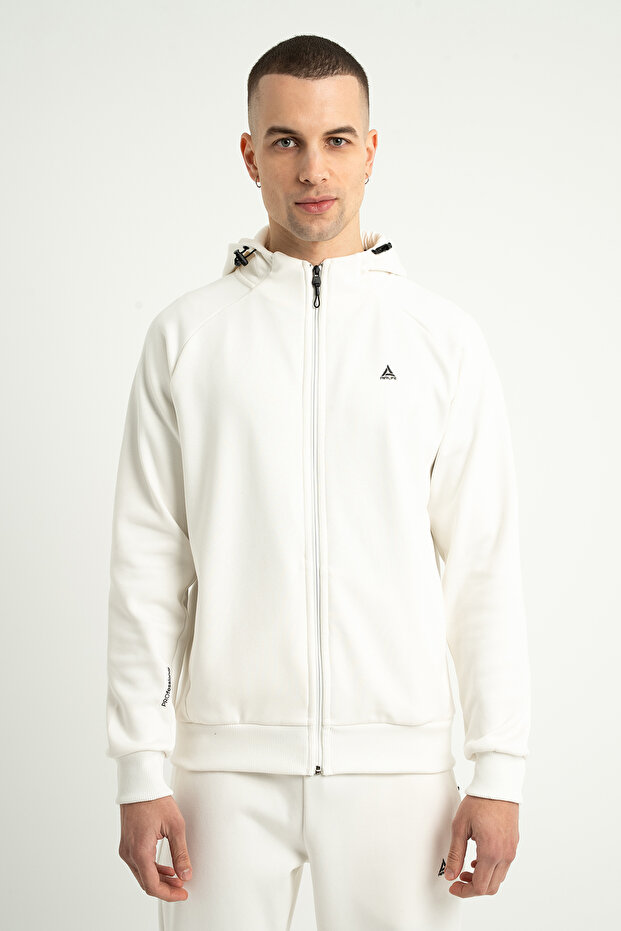 Plenty Jr Pro Full Length Zippered Lightweight Wool Men's Hooded Sweatshirt White